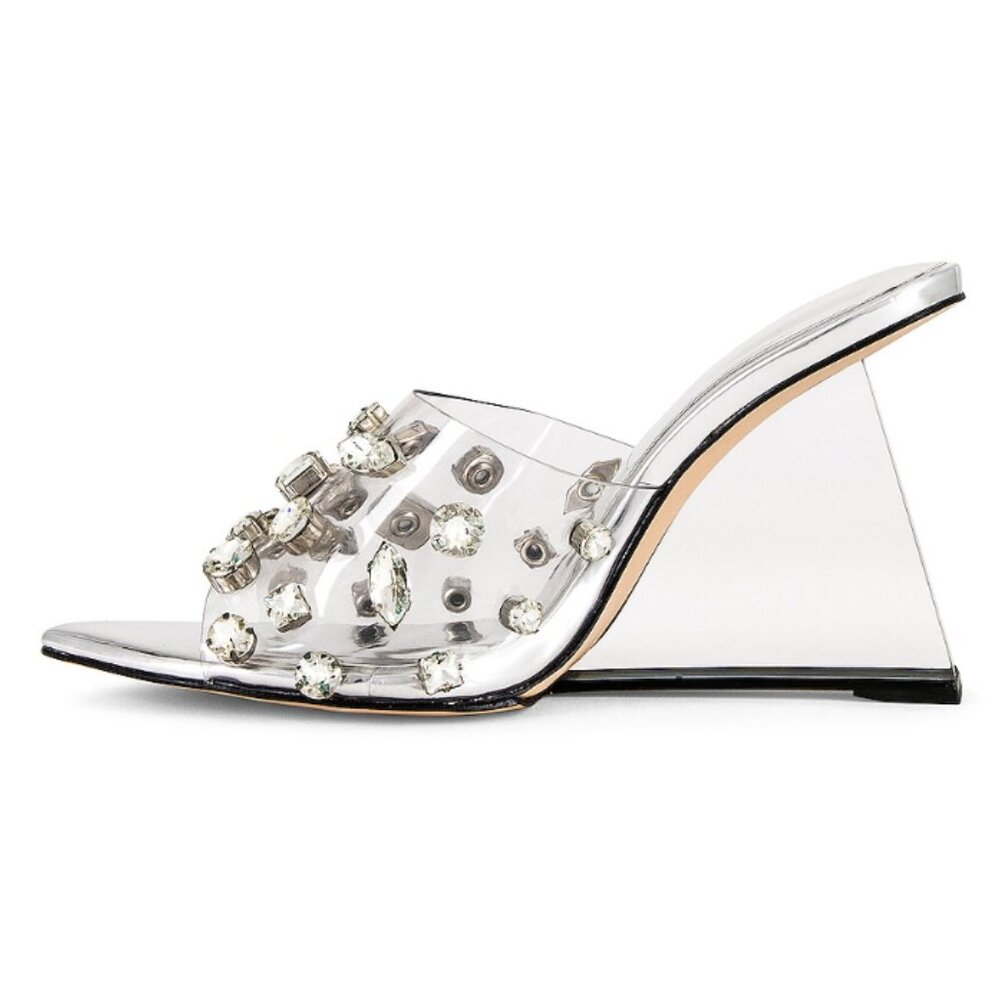 NEW  GOOD AMERICAN Made In Brazil Jeweled Wedge Heels clear glass 2512 3J0